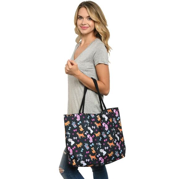 Disney Cats Tote Bag Travel Beach Carry-on Cheshire Figaro Rope Handle Black - Picture 3 of 8